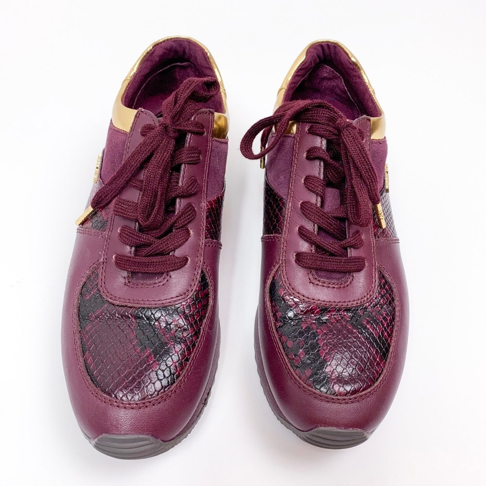 Michael Kors Allie Burgundy Panel Leather Sneakers - Picture 2 of 7